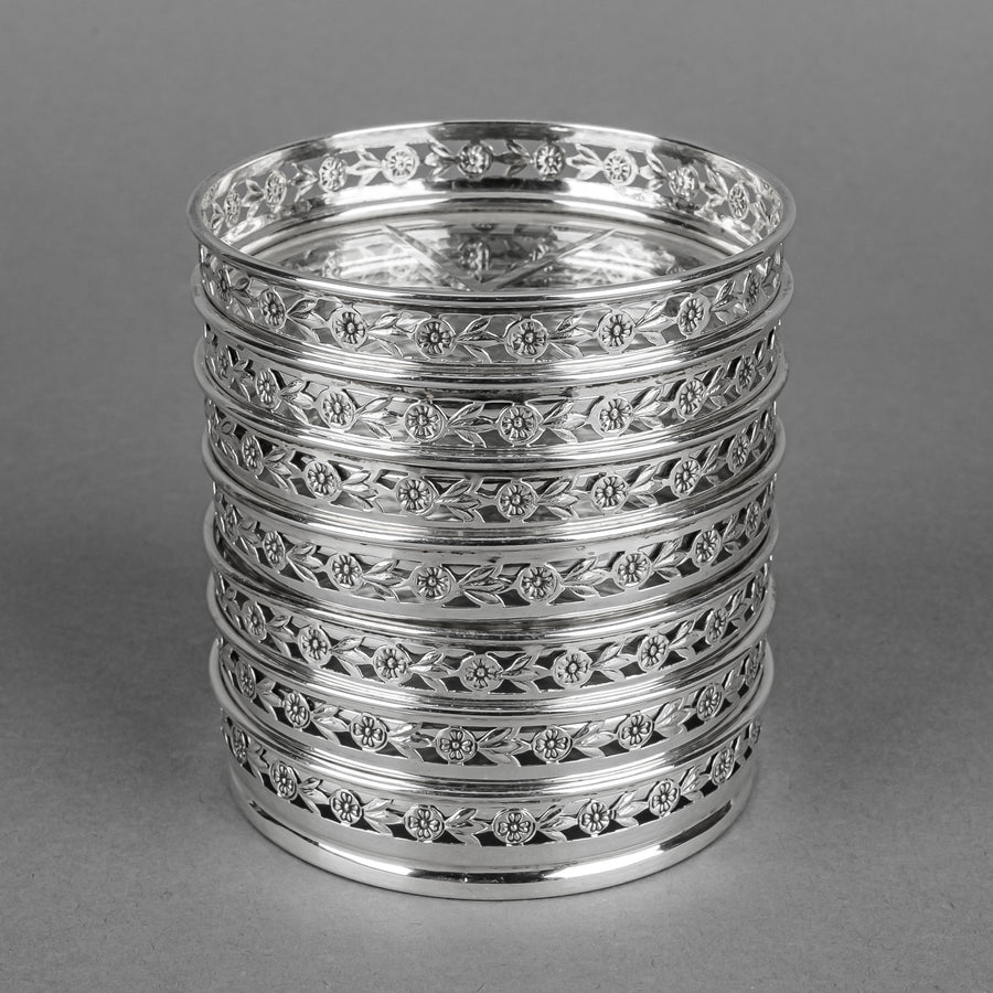 BIRKS STERLING 925 Silver Rim Crystal Coasters Set Of 7