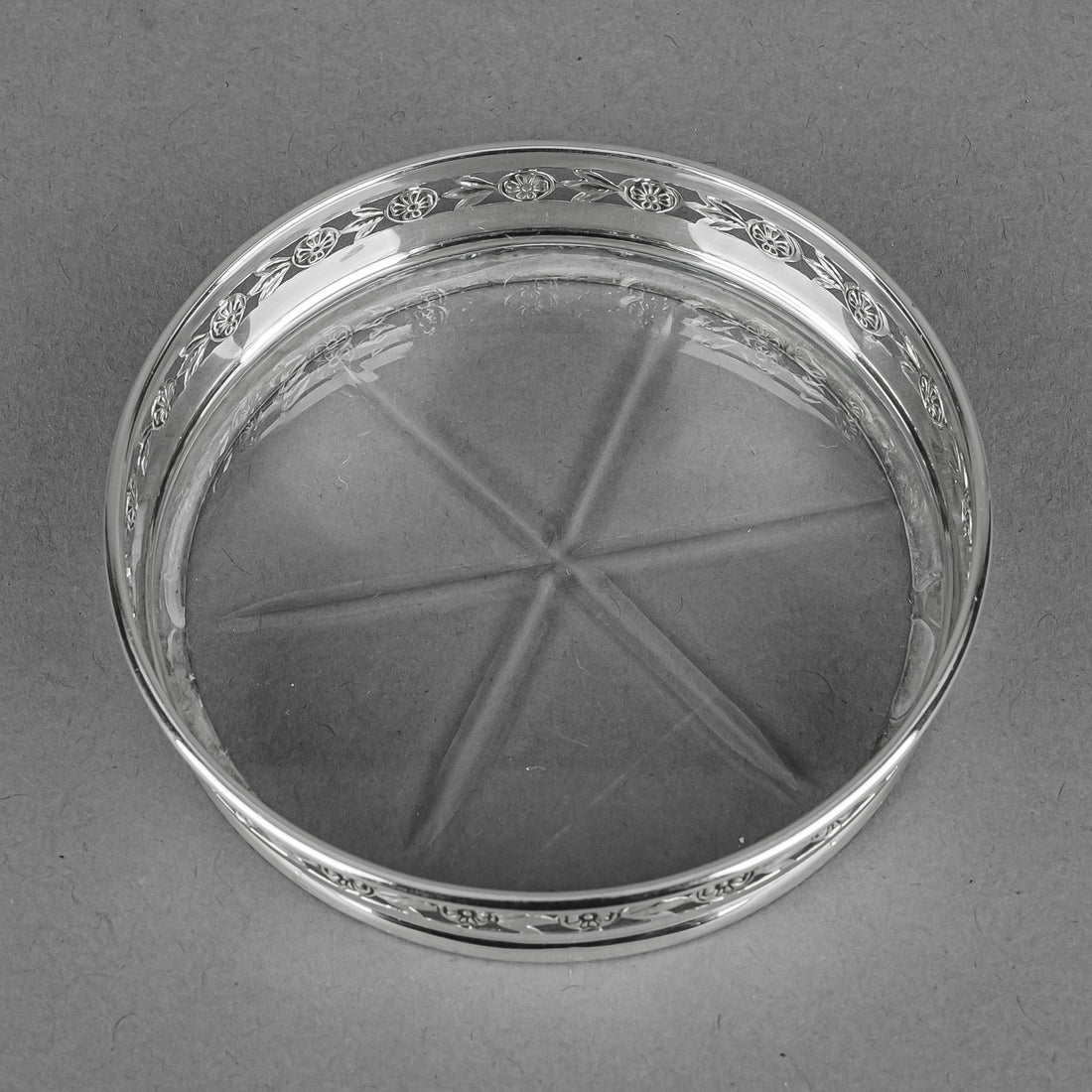 BIRKS STERLING 925 Silver Rim Crystal Coasters Set Of 7