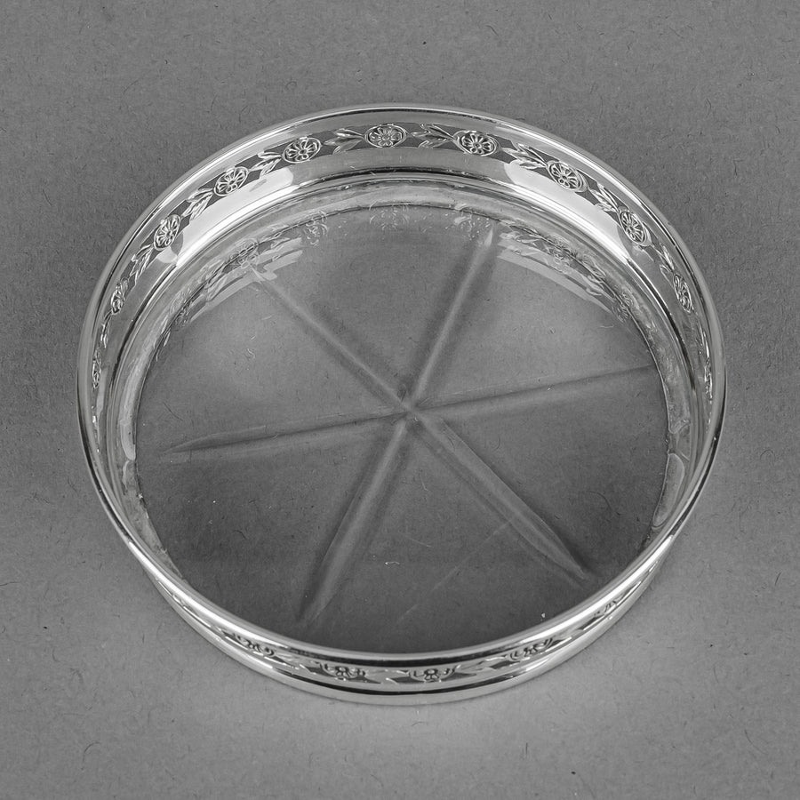 BIRKS STERLING 925 Silver Rim Crystal Coasters Set Of 7