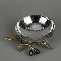 MICHAEL ARAM Olive Branch Nut Bowl - Hammered Stainless Steel