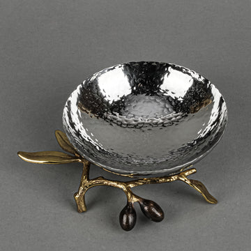 MICHAEL ARAM Olive Branch Nut Bowl - Hammered Stainless Steel
