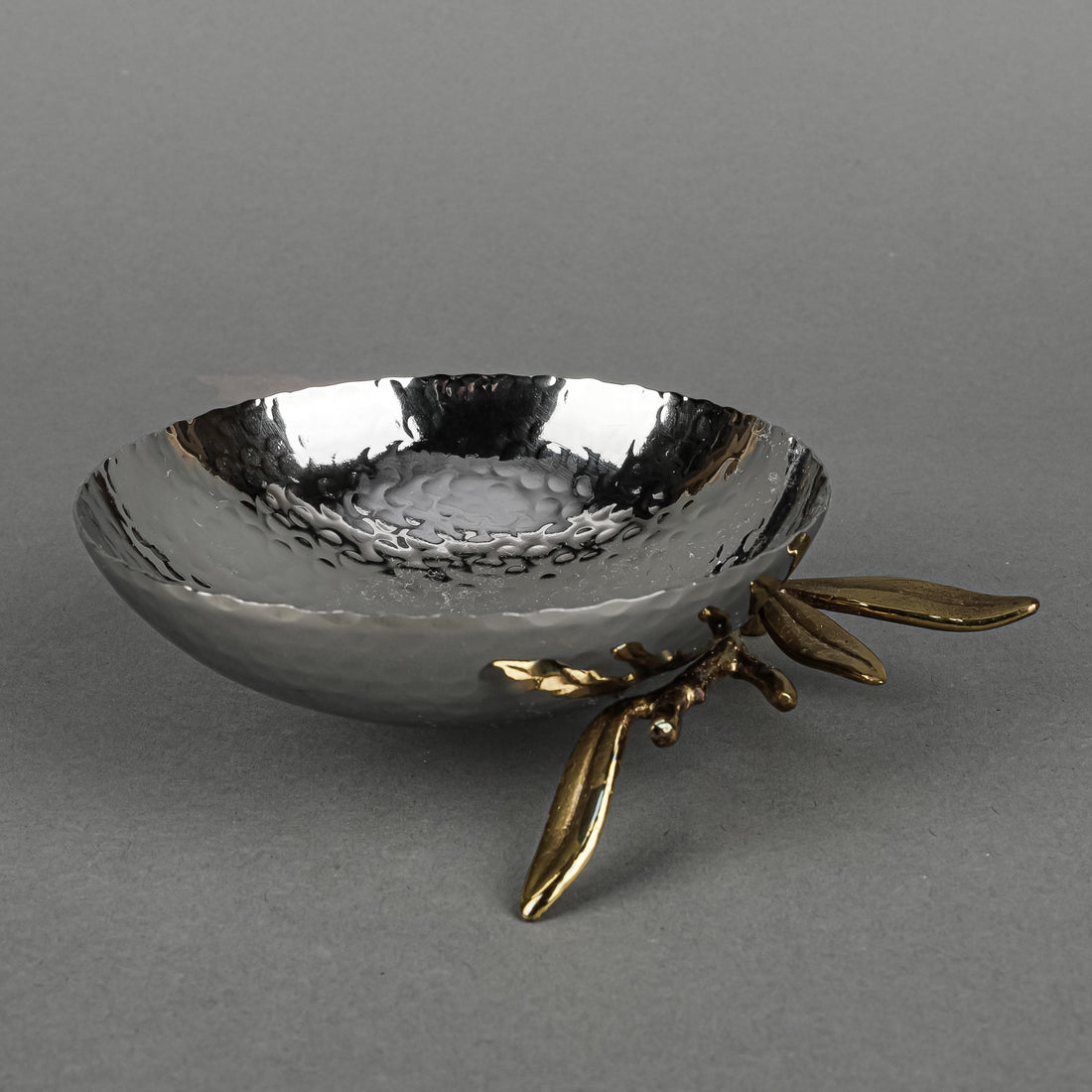 MICHAEL ARAM Olive Branch Nut Bowl - Hammered Stainless Steel