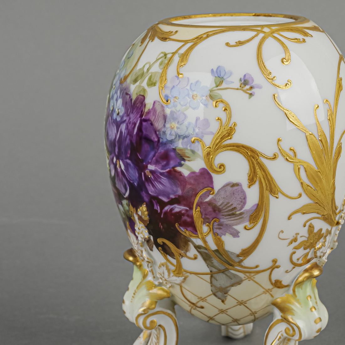 KPM GERMANY Hand Painted Floral/Scene Lidded Egg On Legs