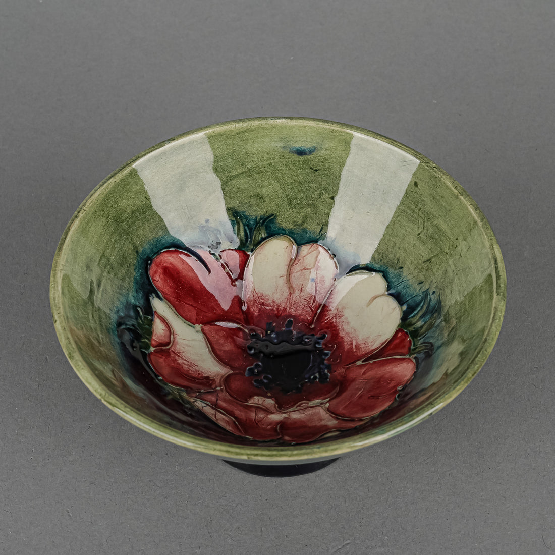 MOORCROFT Anemone Blue/Green Ground Footed Bowl
