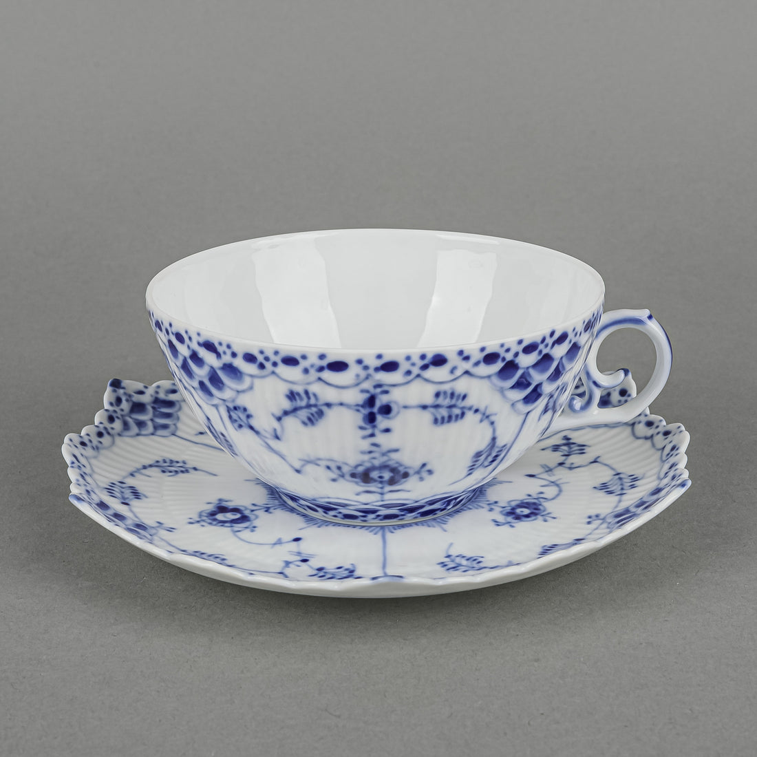 ROYAL COPENHAGEN Blue Fluted Full Lace Cup And Saucer 1/1130