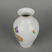 HEREND Hand Painted Floral Basketweave Baluster Vase