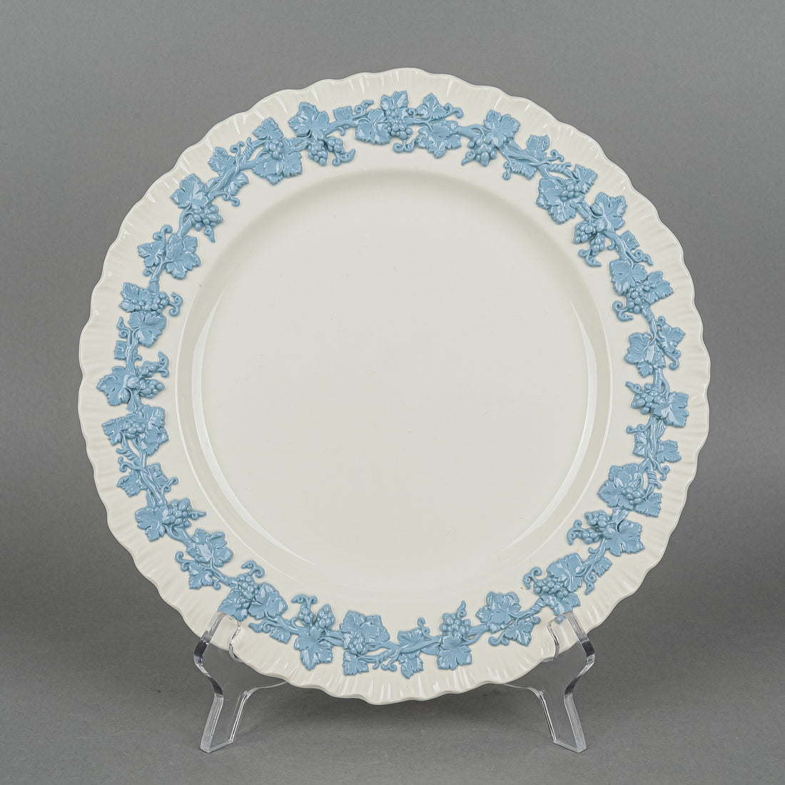 WEDGWOOD Blue On White Embossed Queens Ware 8 Place Settings Plus Extras