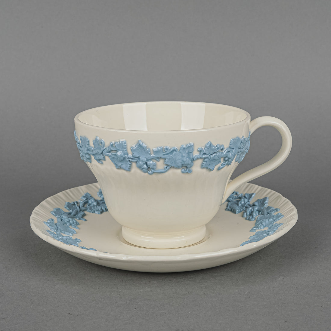 WEDGWOOD Blue On White Embossed Queens Ware 8 Place Settings Plus Extras