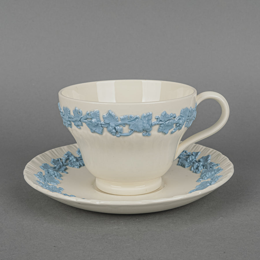 WEDGWOOD Blue On White Embossed Queens Ware 8 Place Settings Plus Extras