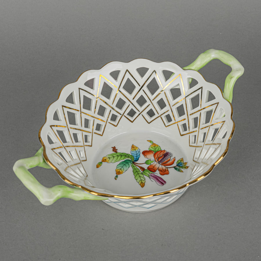 HEREND Queen Victoria Pierced Basket With Handles