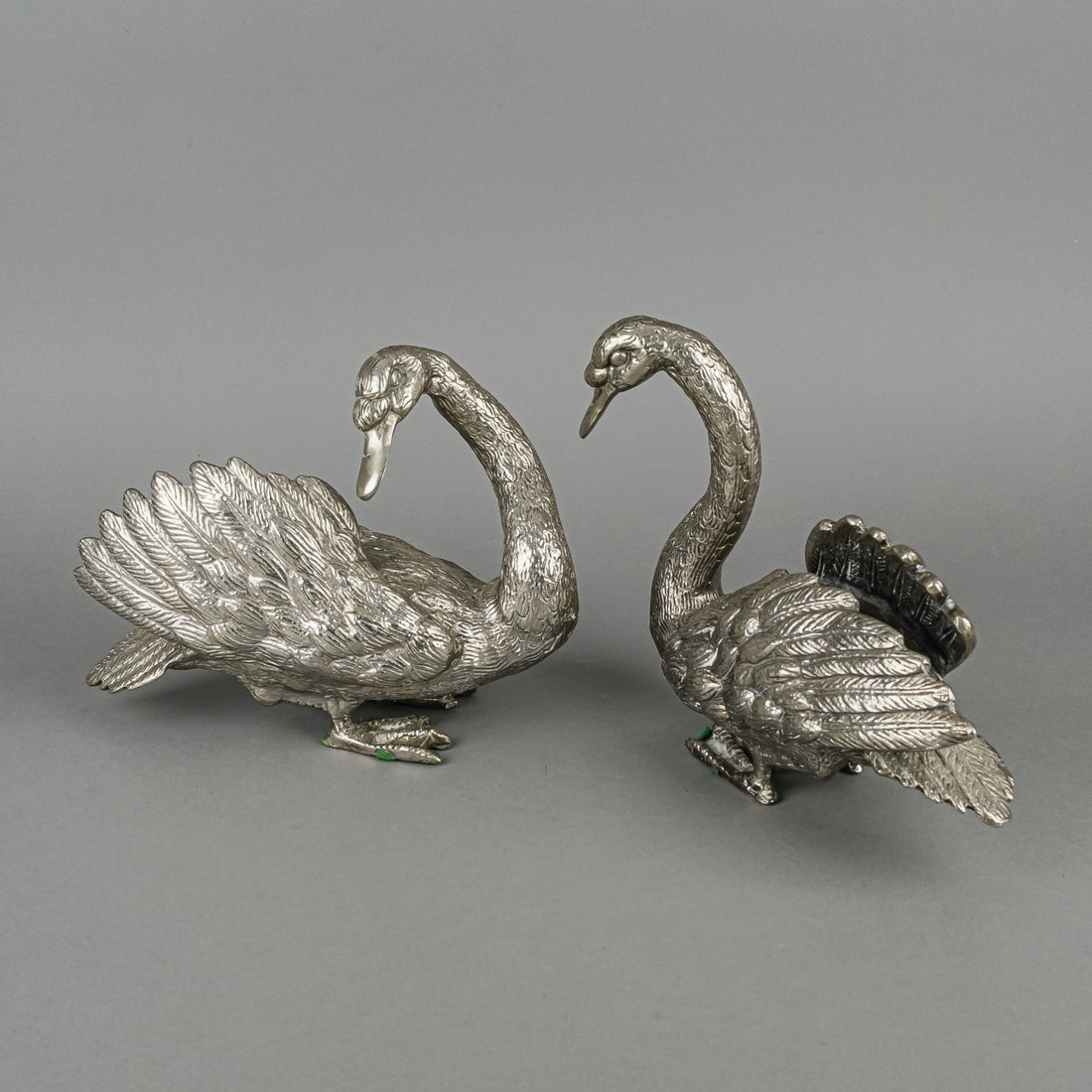 Silver Plate Cast Metal Swan Fig Set/2
