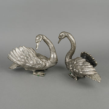 Silver Plate Cast Metal Swan Fig Set/2