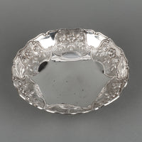 Sterling Silver Rose Motif Repousse Footed Bowl
