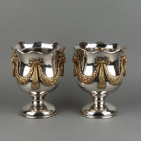 Vintage Silverplate Champagne Buckets/Coolers with Brass Mounts - Set of 2