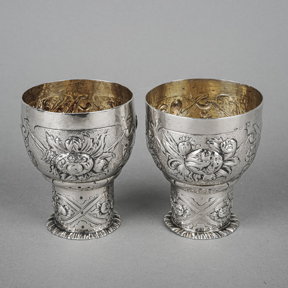 German 800 Silver Repousse Double Wedding Cups Set of 2