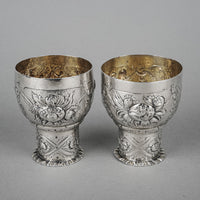 German 800 Silver Repousse Double Wedding Cups Set of 2