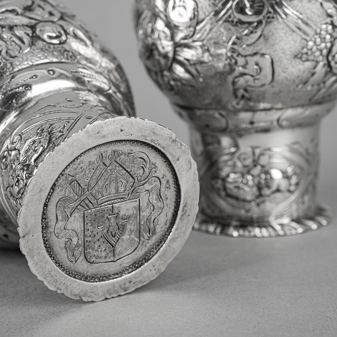 German 800 Silver Repousse Double Wedding Cups Set of 2
