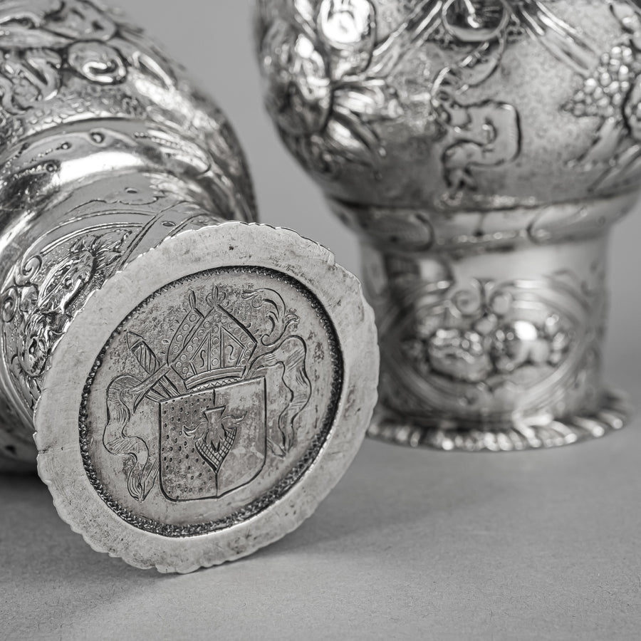 German 800 Silver Repousse Double Wedding Cups Set of 2