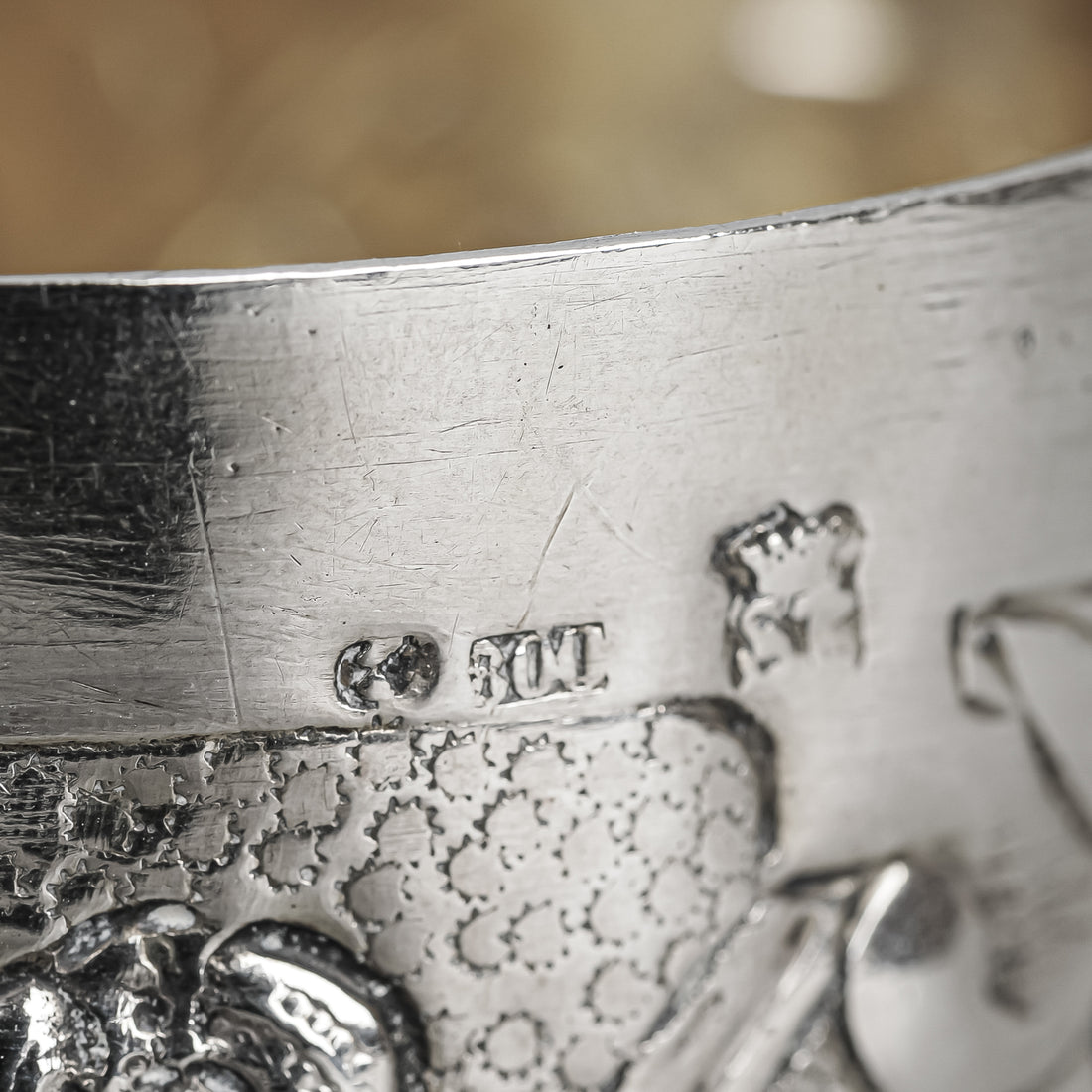 German 800 Silver Repousse Double Wedding Cups Set of 2