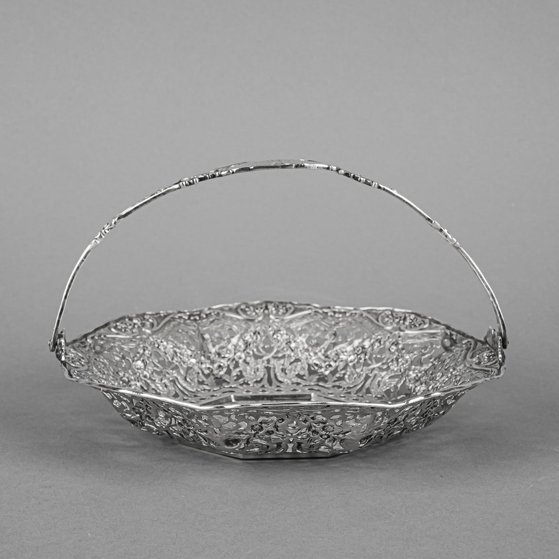German 800 Silver Pierced Repousse Basket w/Handle