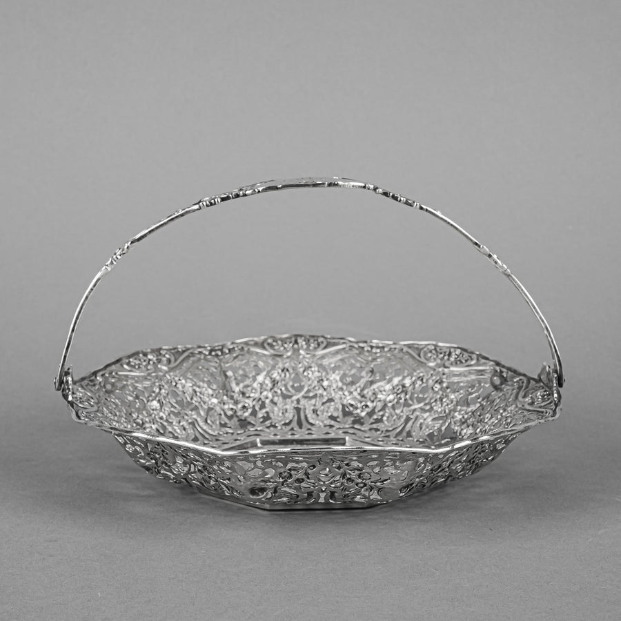 German 800 Silver Pierced Repousse Basket w/Handle