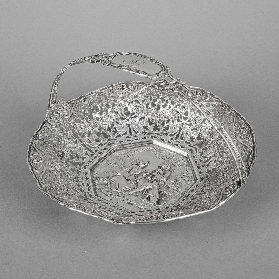 German 800 Silver Pierced Repousse Basket w/Handle