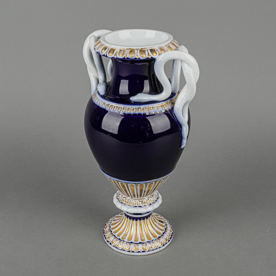 MEISSEN Cobalt Ground Serpant Handle Urn Vases Set of 2