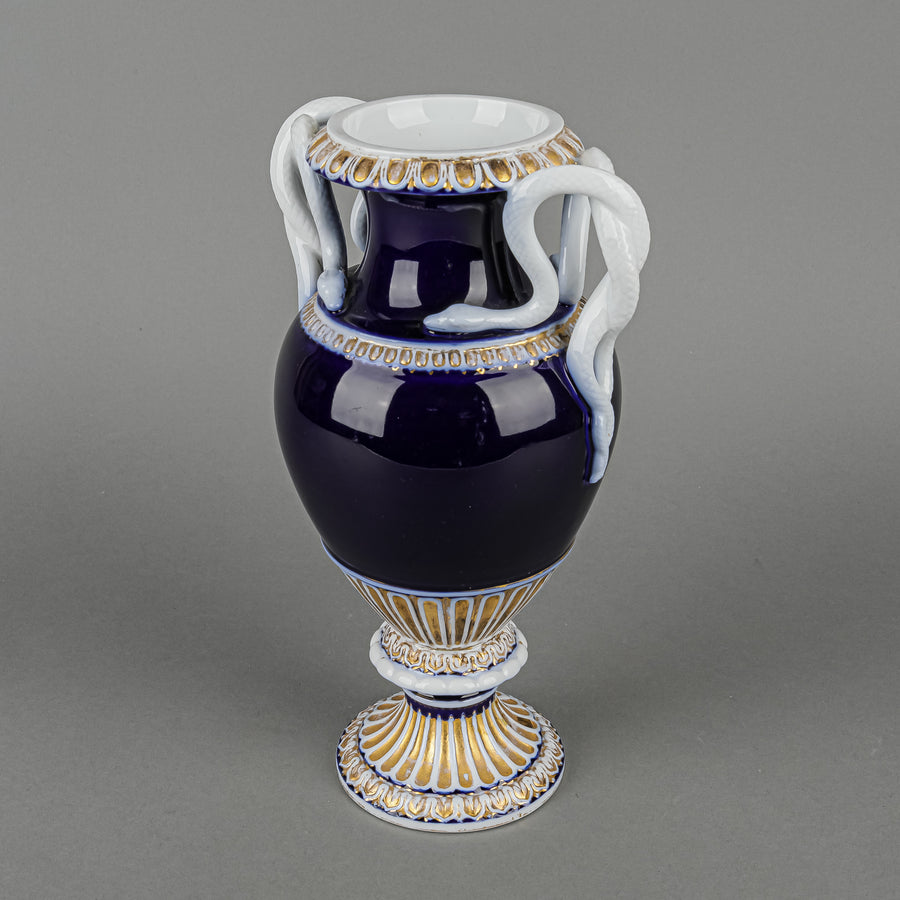 MEISSEN Cobalt Ground Serpant Handle Urn Vases Set of 2