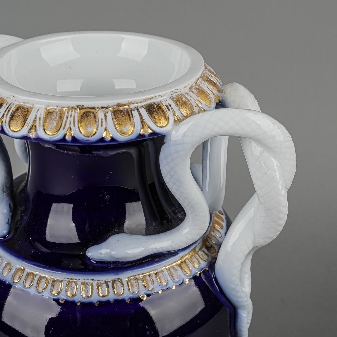 MEISSEN Cobalt Ground Serpant Handle Urn Vases Set of 2