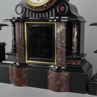 JAPY FRERES PARIS Slate & Granite Mantel Clock W/ 2 Pc Garniture