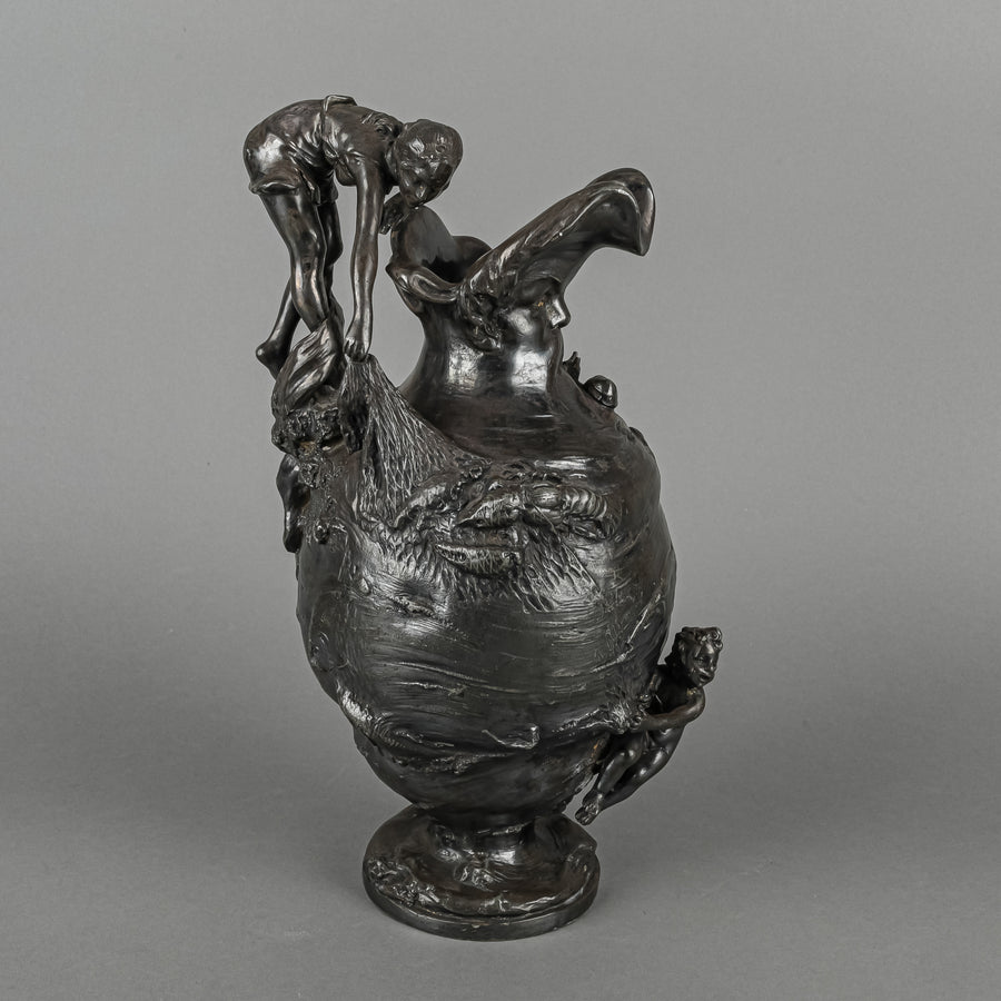 Antique Art Nouveau Pewter Ewer-Neptune Attr. To Kayserzinn