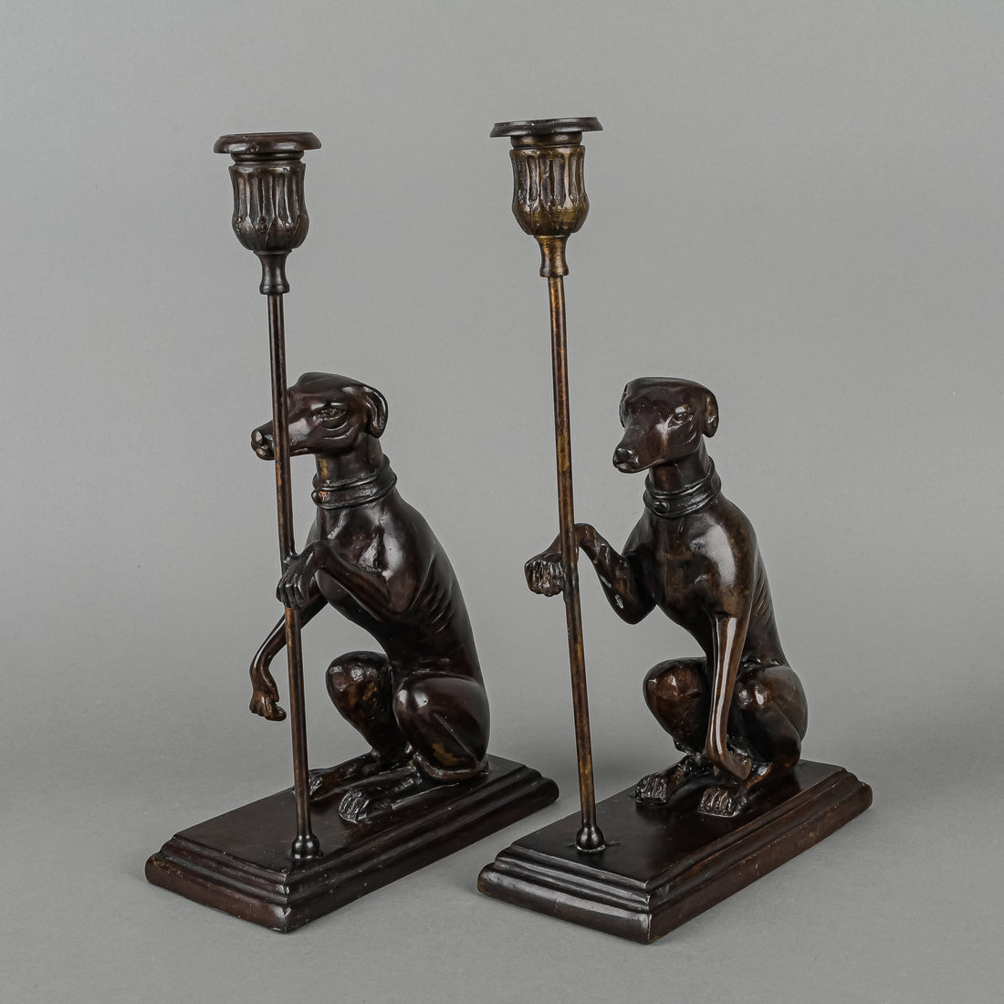 MAITLAND SMITH Bronze Greyhound BookendsW/Candleholder Set/2