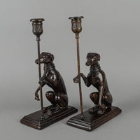 MAITLAND SMITH Bronze Greyhound BookendsW/Candleholder Set/2