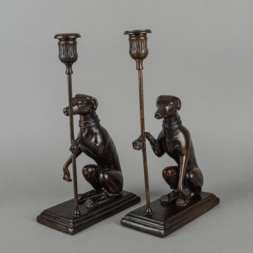 MAITLAND SMITH Bronze Greyhound BookendsW/Candleholder Set/2