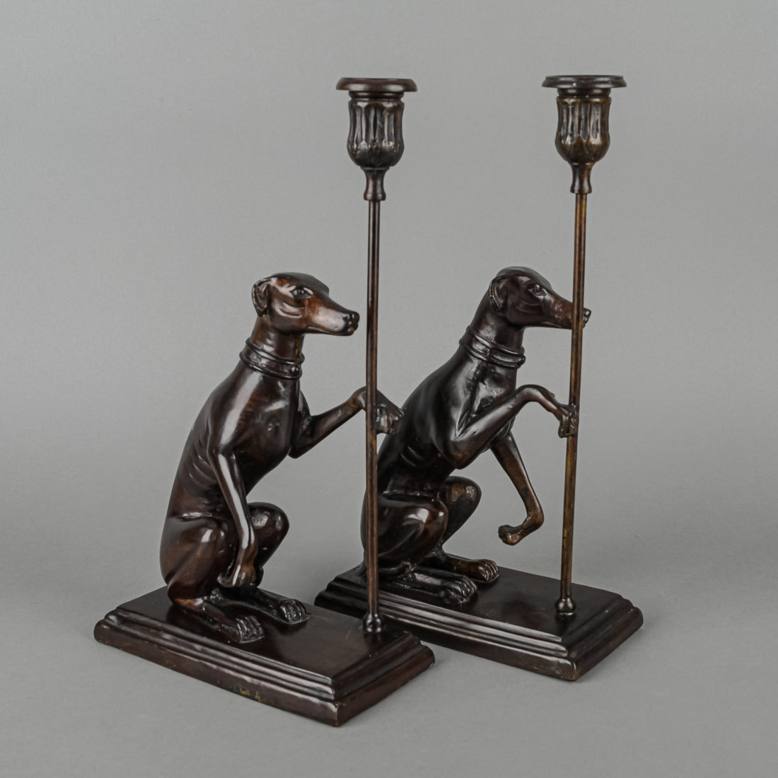 MAITLAND SMITH Bronze Greyhound BookendsW/Candleholder Set/2