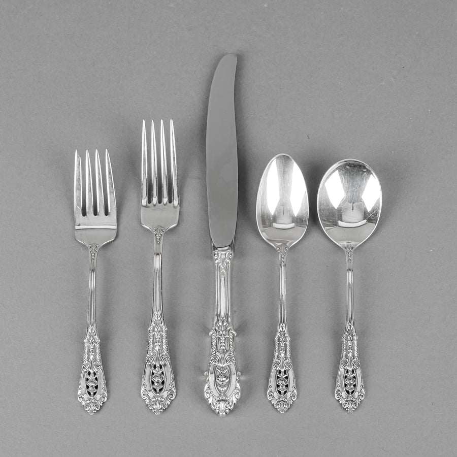 WALLACE Rose Point Sterling Luncheon Flatware 12 Place Settings With Extras