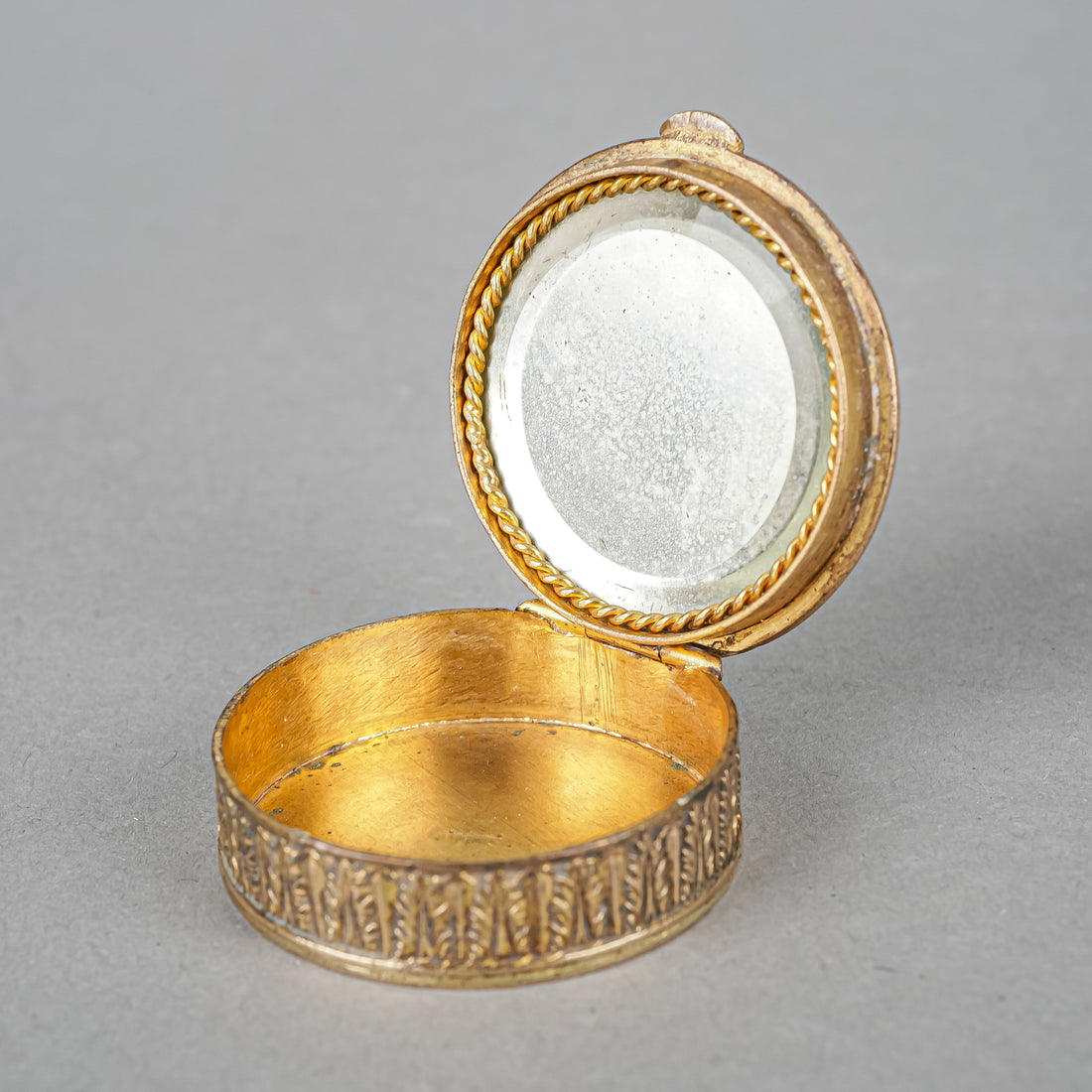 Antique French Bronze Guilloche Enamel Compact w/Mirror