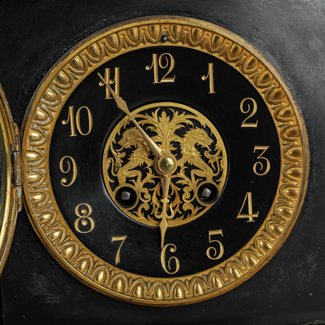 Antique Slate & Bronze Mantel     Clock & Garniture - 3Pcs