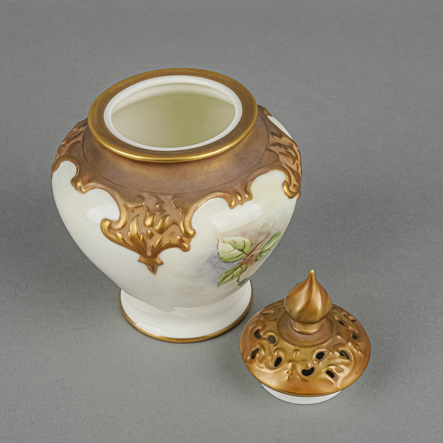 ROYAL WORCESTER G.Banks Hand Painted Rose Blush Ivory Lidded Potpourri Pots Set Of 2