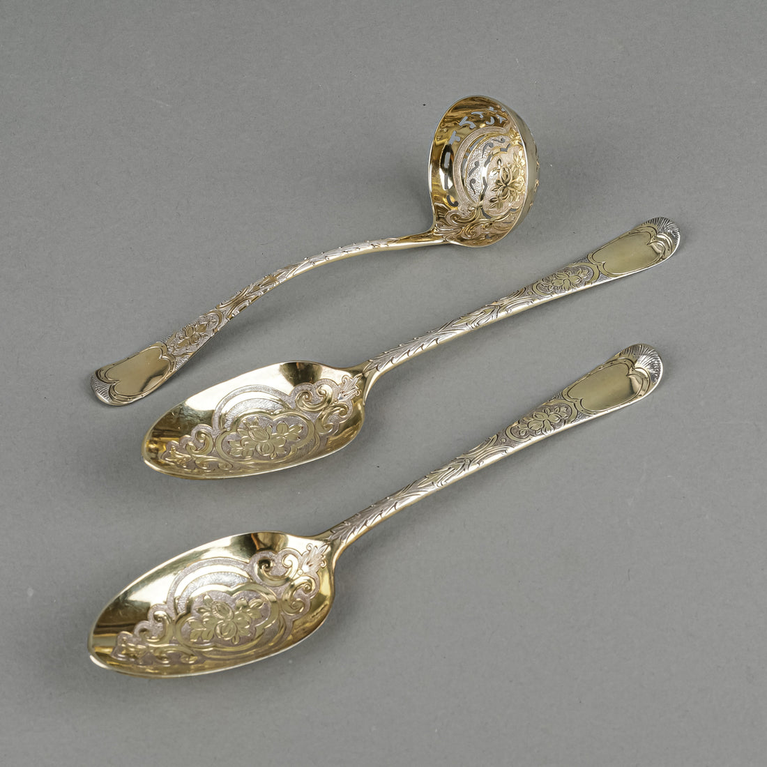 STEPHEN ADAMS II London Vermeil Sterling Serving Set 3 Pieces