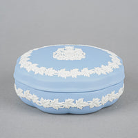 WEDGWOOD White On Blue Jasperware Covered Box  Canada Coat/Arms