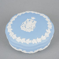 WEDGWOOD White On Blue Jasperware Covered Box  Canada Coat/Arms