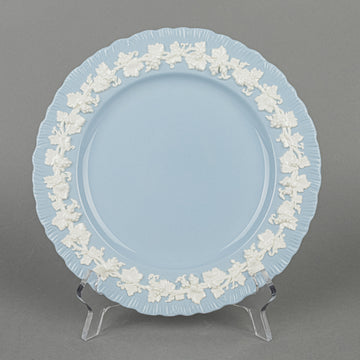 WEDGWOOD White On Blue Embossed Queens Ware Luncheon Plates Set of 8