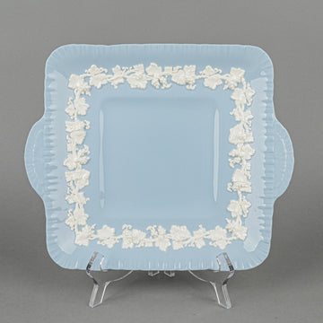 WEDGWOOD White On Blue Embossed Queens Ware Cake Plate