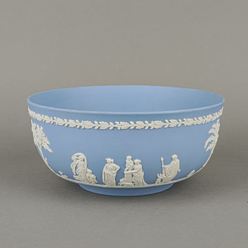 WEDGWOOD White On Blue Jasperware Footed Bowl