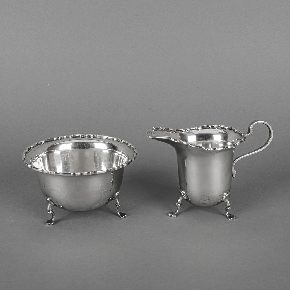 JAMES WOODS & SONS Sterling Footed Cream & Open Sugar