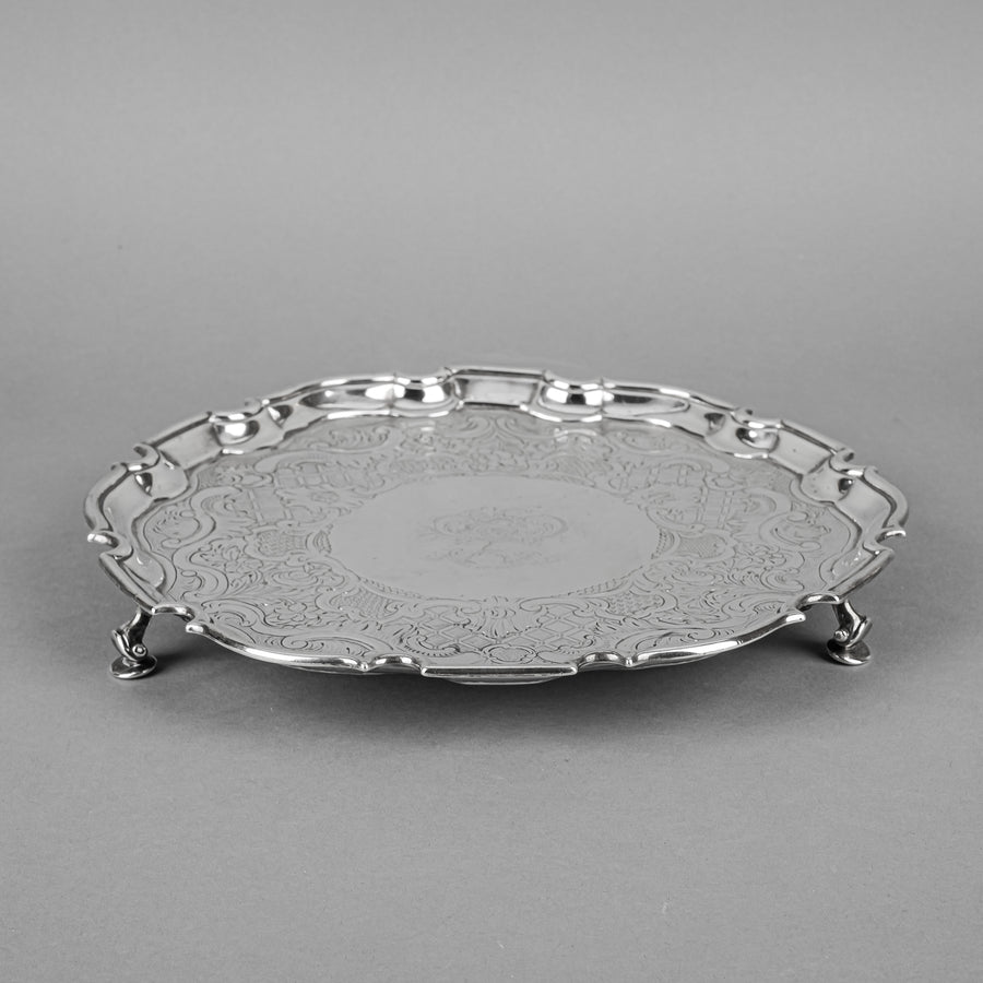 EDWARD POCOCK c.1733 Georgian Sterling Tray w/3 Legs