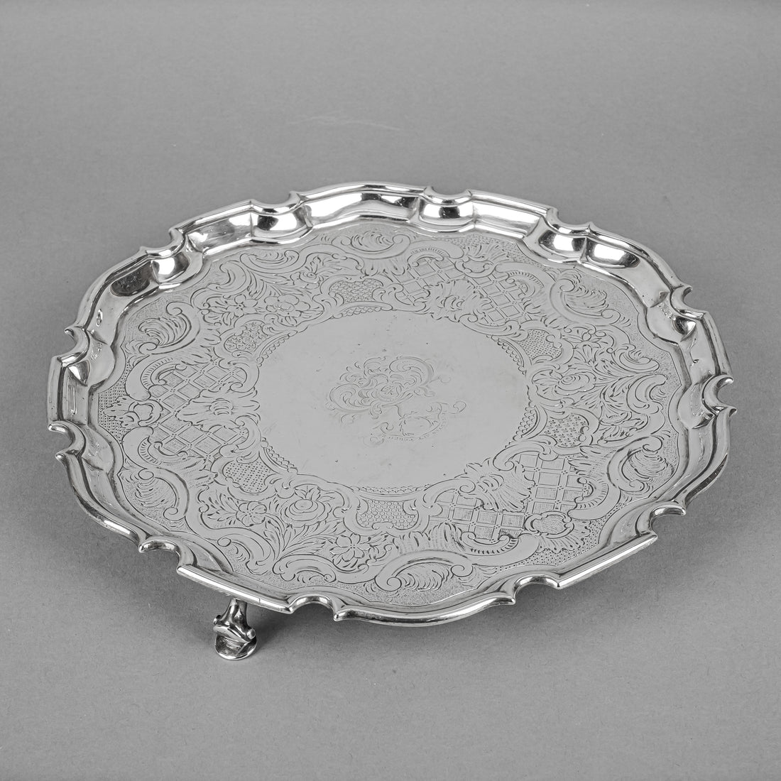 EDWARD POCOCK c.1733 Georgian Sterling Tray w/3 Legs
