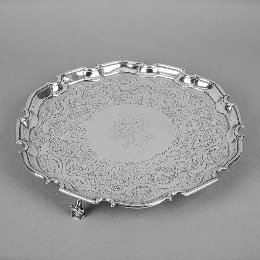 EDWARD POCOCK c.1733 Georgian Sterling Tray w/3 Legs