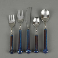 DENBY Regency Blue Ceramic Handle Stainless Steel Flatware 36 Pieces